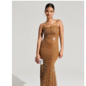 AKIRA ANASTASIA MESH RHINESTONE MAXI DRESS Size MM